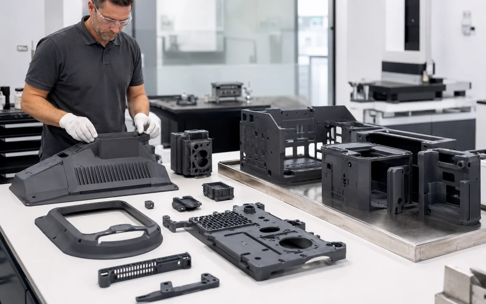 Fully post-processed resin engineering housings, brackets and industrial models ready for inspection