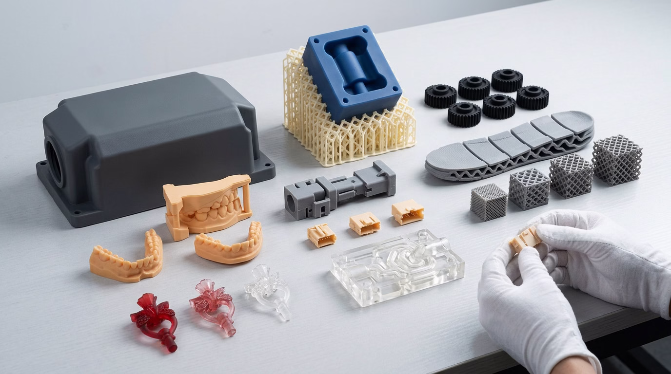 Industrial, flexible and dental resin 3D printed samples prepared for evaluation