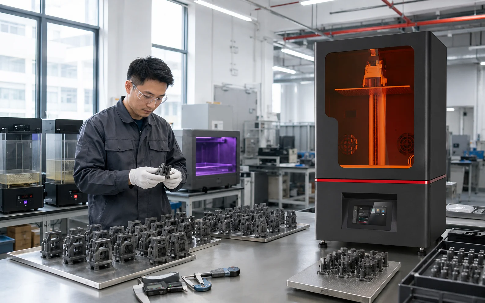 Organized multi-part industrial resin build and post-processing planning for low-volume production
