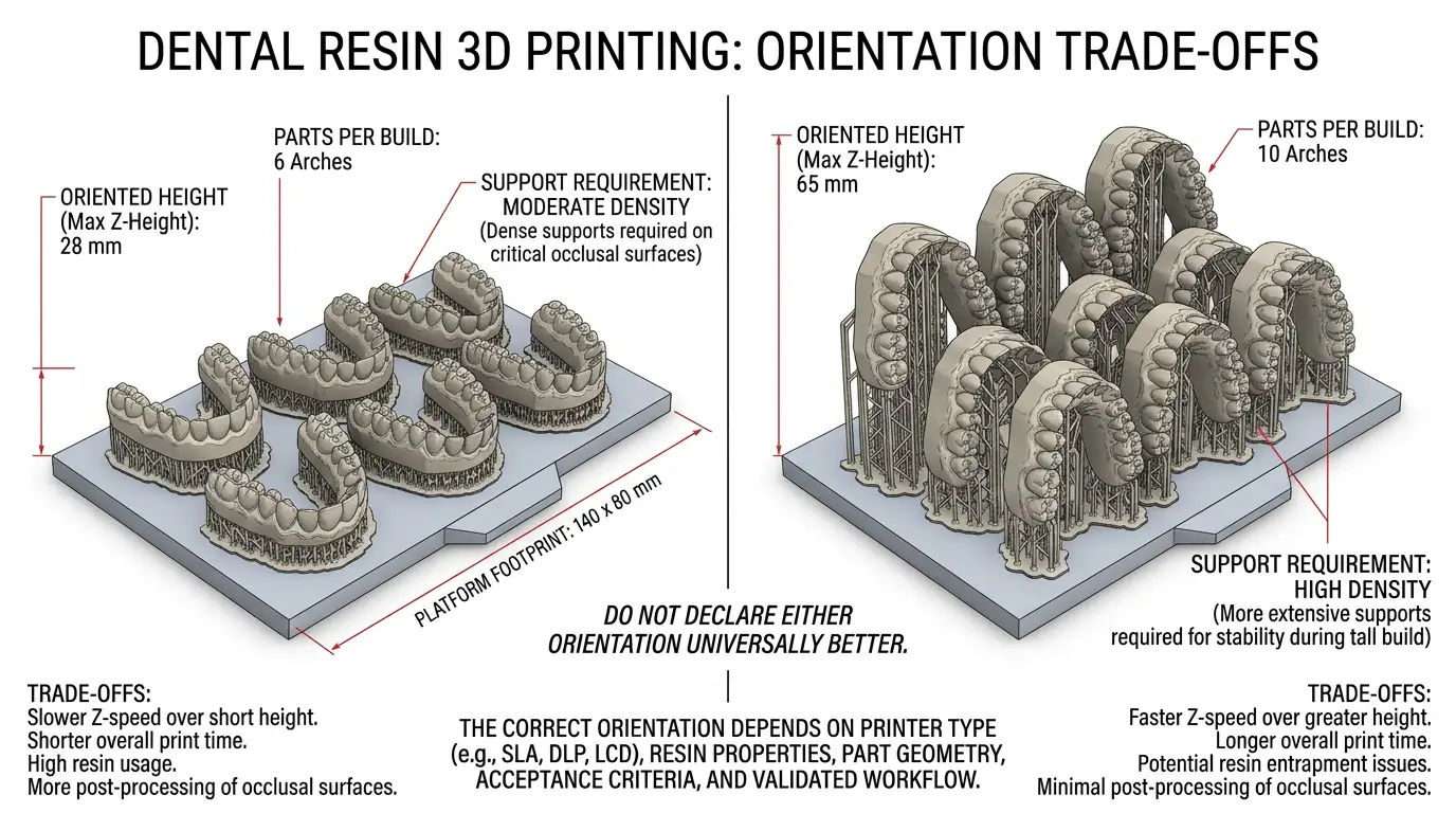 Comparison of horizontal and vertical dental model nesting on a resin 3D printer build platform