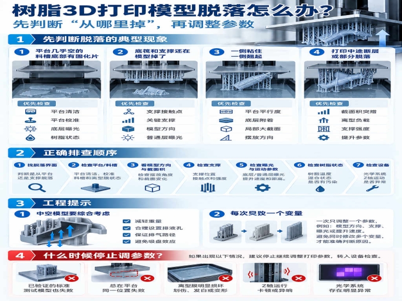 树脂3D打印模型脱落怎么办？掉板、支撑脱离原因与排查方法